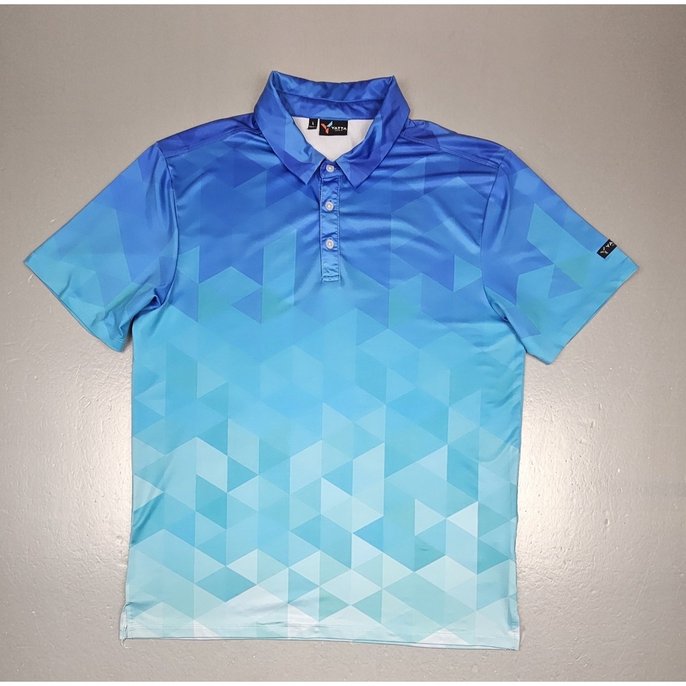 Yatta Golf Polo Shirt Mens Large Blue Ombre Geometric Performance Comfort‎